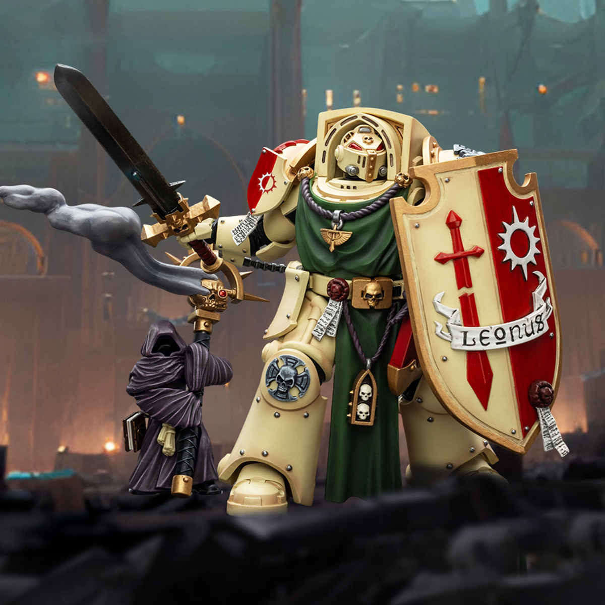 JOYTOY Warhammer 40,000 1/18 Action FigureDark Angels Deathwing Knight 2 with Power Sword, Storm Shield and Watcher in The Dark Collection Models Birthday Gifts 15Age+ Pre-Order