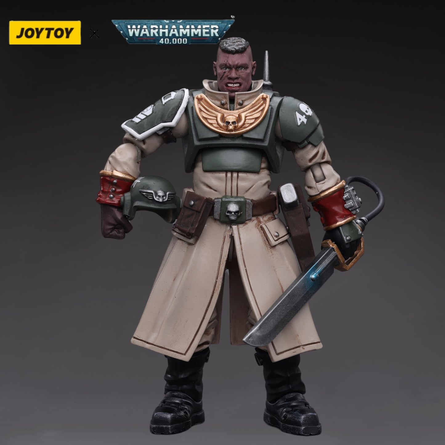 JOYTOY 1/18 Warhammer 40,000 Action Figure Astra Militarum Cadian Command Squad Commander with Power Sword Anime Collection Model Gift