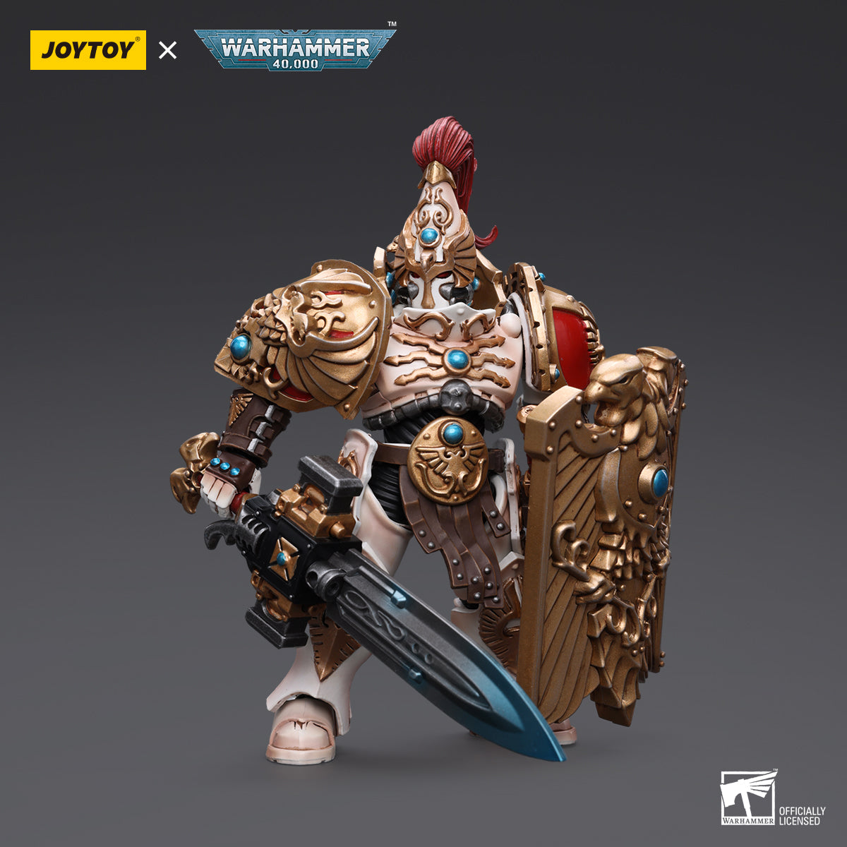 JOYTOY Action Figure 1/18 Adeptus Custodes Solar Watch Custodian Guard with Sentinel Blade and Praesidium Shield Model Birthday Gifts