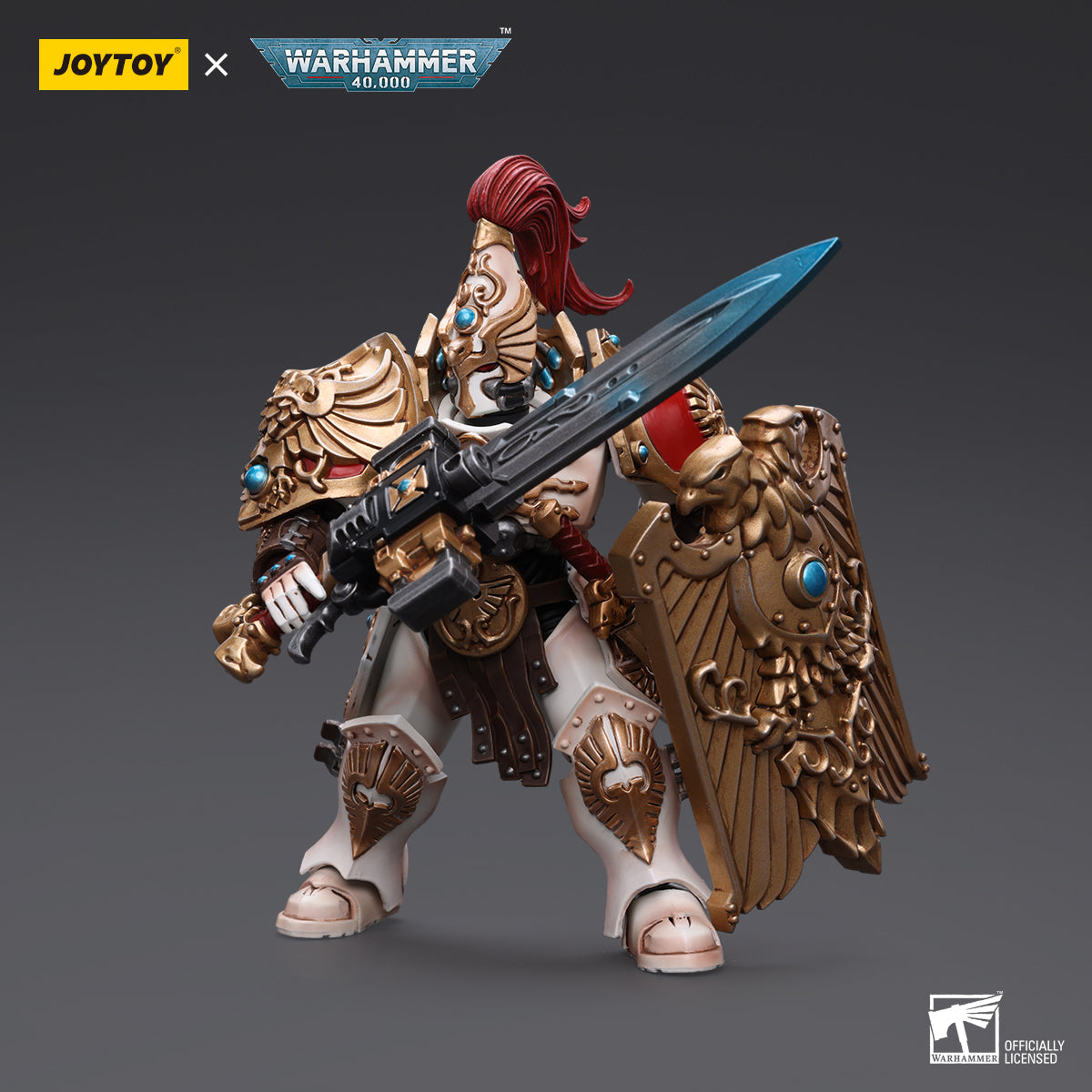 JOYTOY Action Figure 1/18 Adeptus Custodes Solar Watch Custodian Guard with Sentinel Blade and Praesidium Shield Model Birthday Gifts