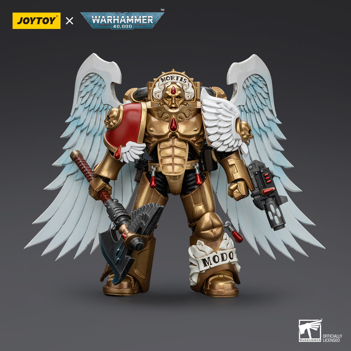 JOYTOY Action Figure 1/18 Blood Angels Sanguinary Guard with Encarmine Axe and Inferno Pistol Model Birthday Gifts