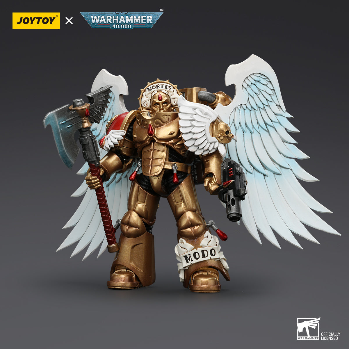 JOYTOY Action Figure 1/18 Blood Angels Sanguinary Guard with Encarmine Axe and Inferno Pistol Model Birthday Gifts