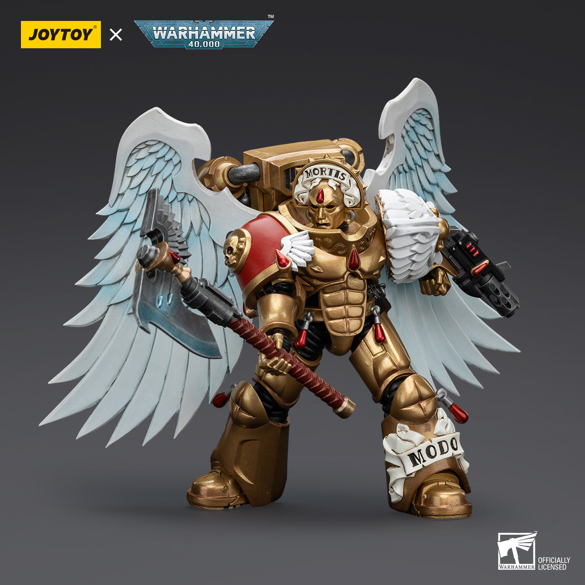 JOYTOY Action Figure 1/18 Blood Angels Sanguinary Guard with Encarmine Axe and Inferno Pistol Model Birthday Gifts