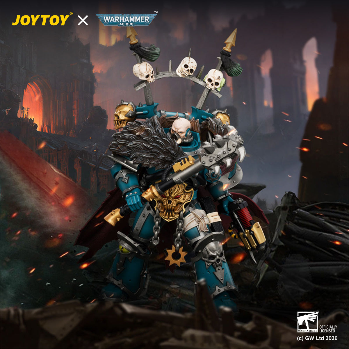 JOYTOY 1/18 Warhammer 40K Action Figure Alpha Legion Chaos Lord with Plasma Pistol and Accursed Weapon