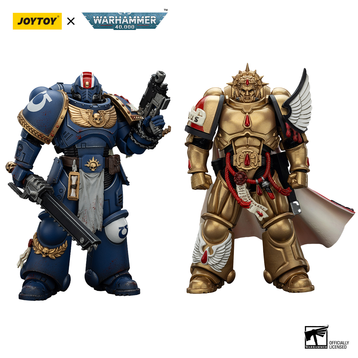 JOYTOY  Warhammer  40k  1/18  Action Figure Blood Angels Captain with Heavy Bolt Pistol & Power Sword & Ultramarines Lieutenant Titus-Collectors Edition