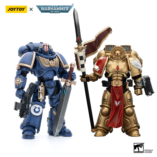 JOYTOY  Warhammer  40k  1/18  Action Figure Blood Angels Sanguinary Guard 3 with Angelus Boltgun and Encarmine Spear & Ultramarines Primaris Lieutenant Argaranthe