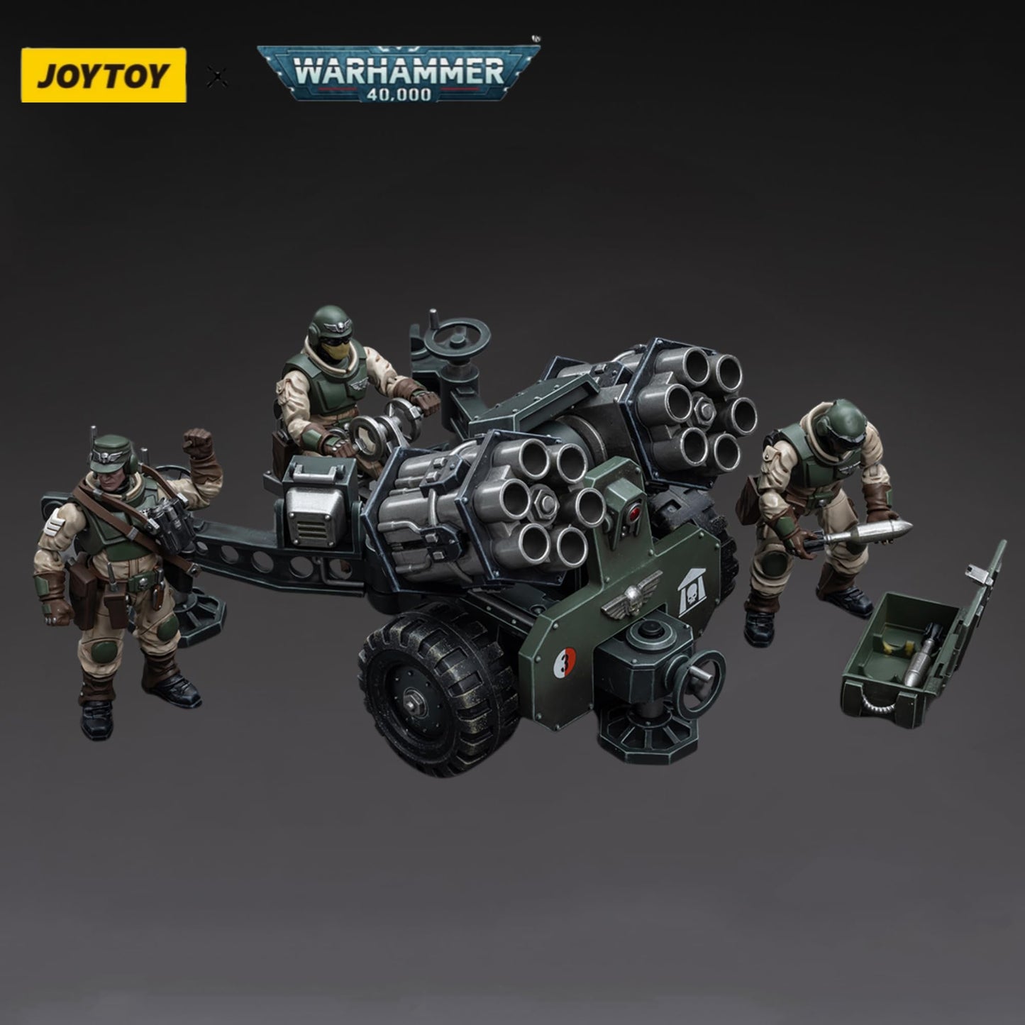 JOYTOY Warhammer 40K 1/18 Action Figure Astra Militarum Ordnance Team with Malleus Rocket Launcher 4PCS Collection Military Model Christmas Birthday Gift