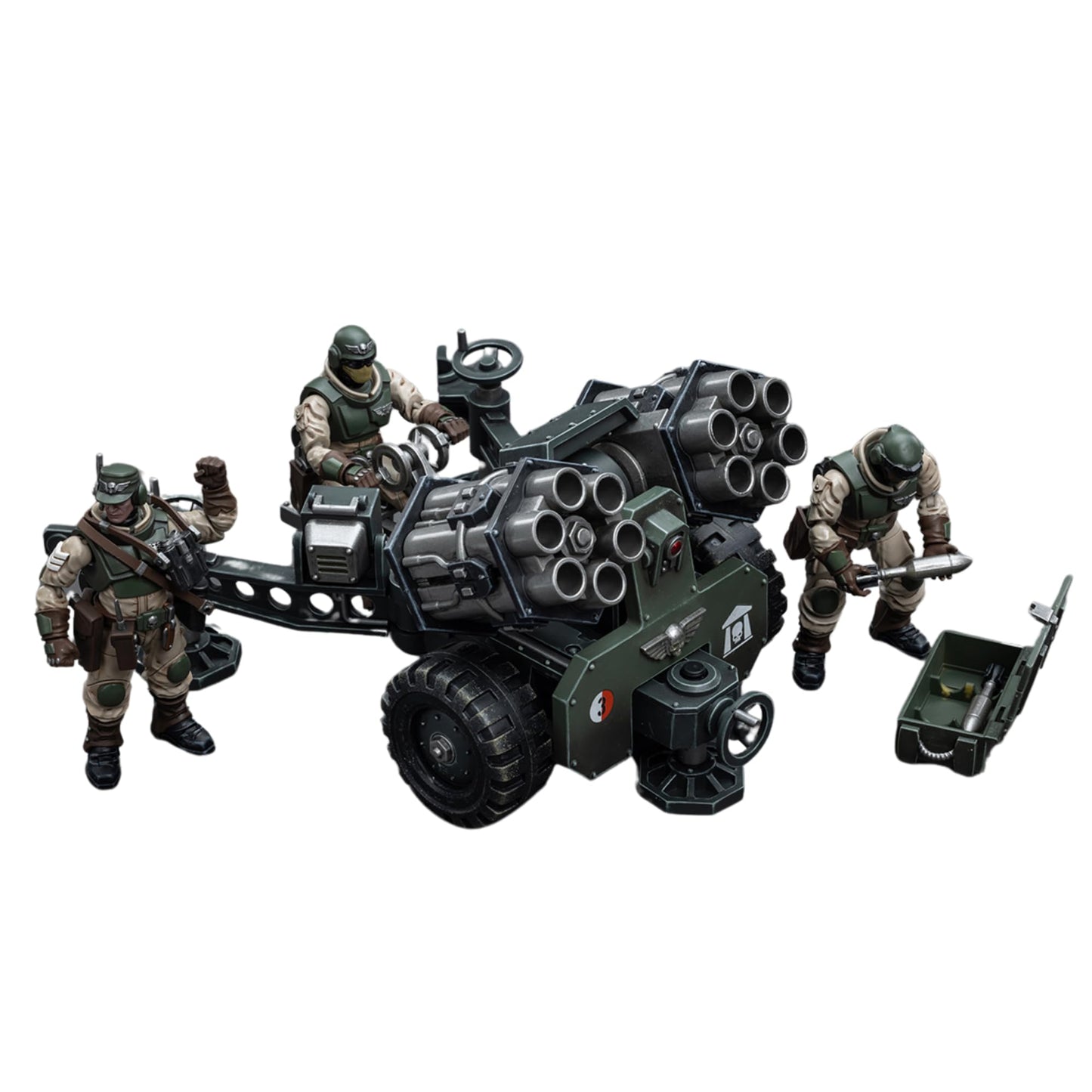 JOYTOY Warhammer 40K 1/18 Action Figure Astra Militarum Ordnance Team with Malleus Rocket Launcher 4PCS Collection Military Model Christmas Birthday Gift