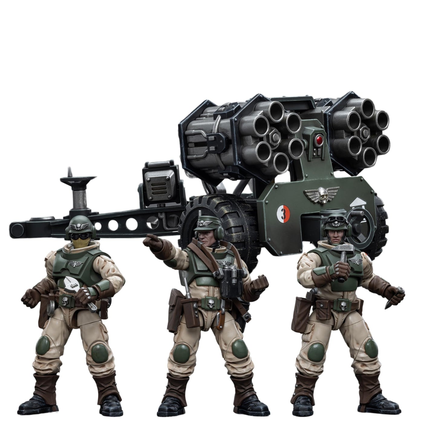 JOYTOY Warhammer 40K 1/18 Action Figure Astra Militarum Ordnance Team with Malleus Rocket Launcher 4PCS Collection Military Model Christmas Birthday Gift