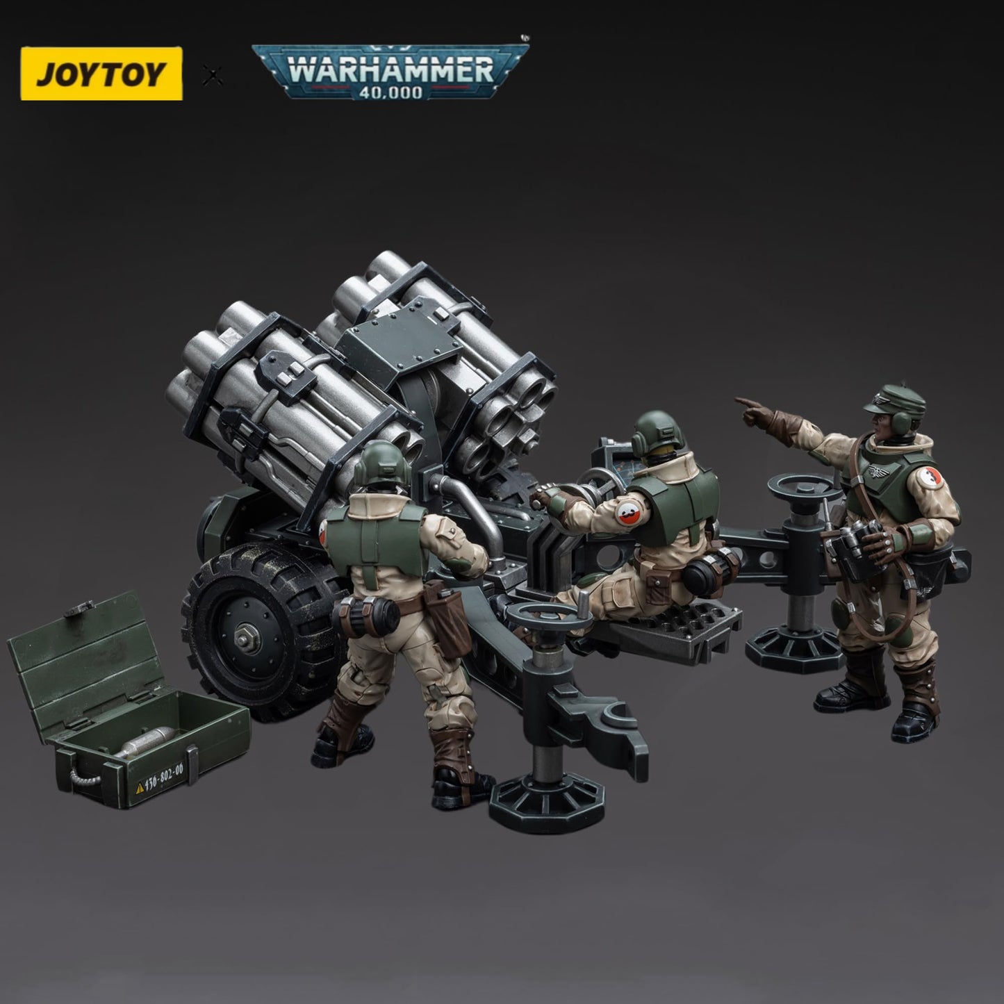 JOYTOY Warhammer 40K 1/18 Action Figure Astra Militarum Ordnance Team with Malleus Rocket Launcher 4PCS Collection Military Model Christmas Birthday Gift