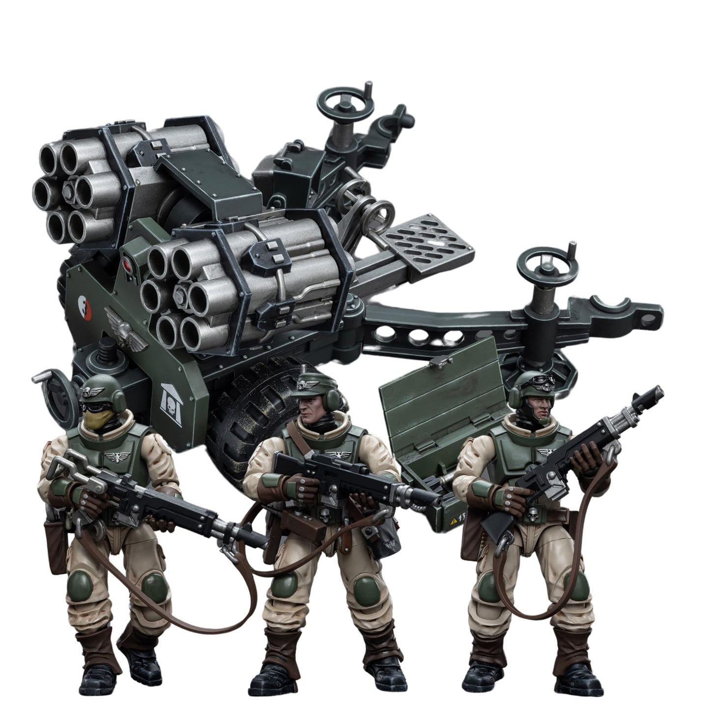 JOYTOY Warhammer 40K 1/18 Action Figure Astra Militarum Ordnance Team with Malleus Rocket Launcher 4PCS Collection Military Model Christmas Birthday Gift