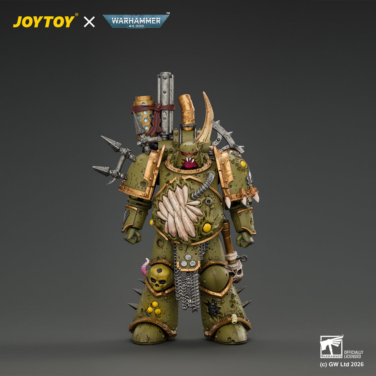 JOYTOY 1/18 Warhammer 40K Action Figure  Death Guard Plague Marine 1 with Boltgun and Icon of Despair