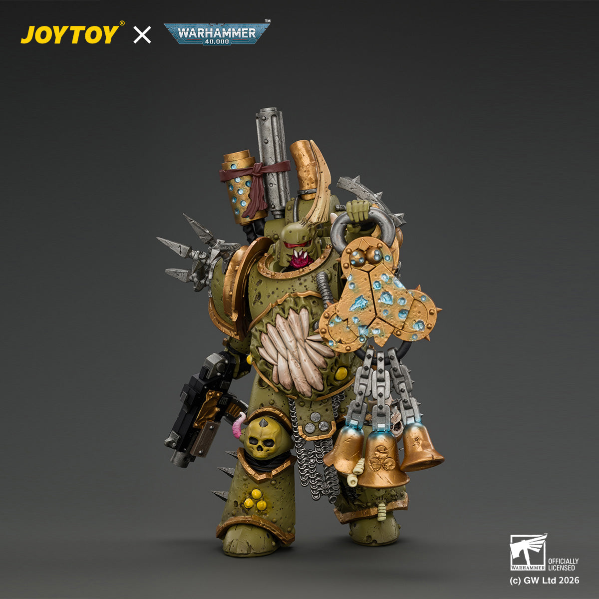 JOYTOY 1/18 Warhammer 40K Action Figure  Death Guard Plague Marine 1 with Boltgun and Icon of Despair