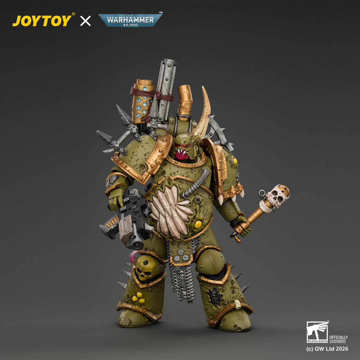 JOYTOY 1/18 Warhammer 40K Action Figure  Death Guard Plague Marine 1 with Boltgun and Icon of Despair