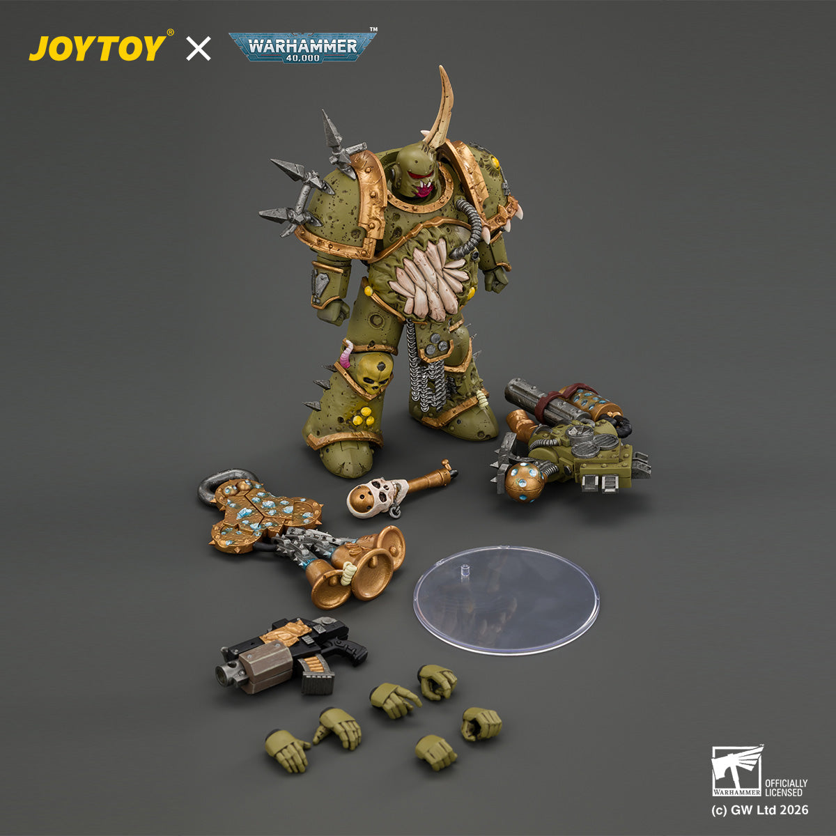JOYTOY 1/18 Warhammer 40K Action Figure  Death Guard Plague Marine 1 with Boltgun and Icon of Despair