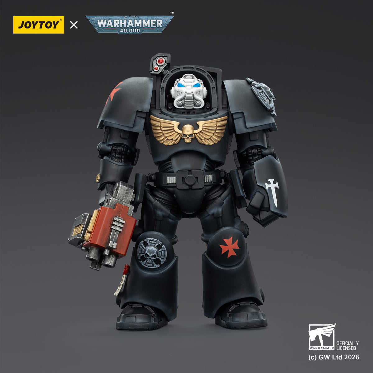 JOYTOY Warhammer 40,000 Action Figure 1/18  BlackTemplars Terminator 2 with Power Fist and Storm Bolter Model Toys JT03103