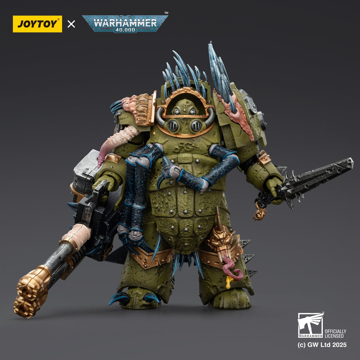 JOYTOY  Warhammer 40k  Action Figure 1/18  Death Guard Blightlord Terminator 1 with Reaper Autocannon and Bubotic Blades Assault Anime Military Model Toys