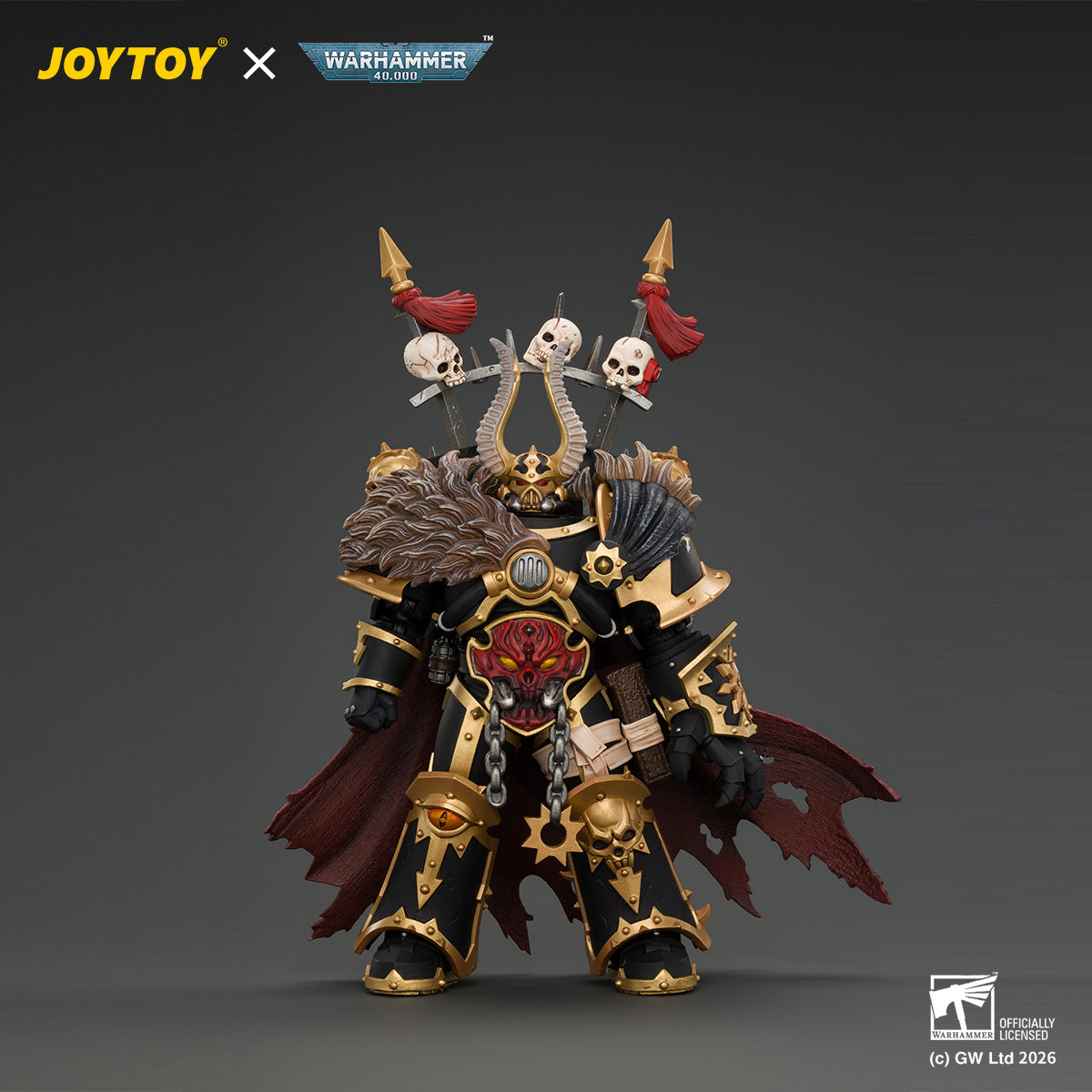 JOYTOY Warhammer 40K Action Figure  Black Legion Chaos Lord with Power Fist, Plasma Pistol and Astartes Chainblade