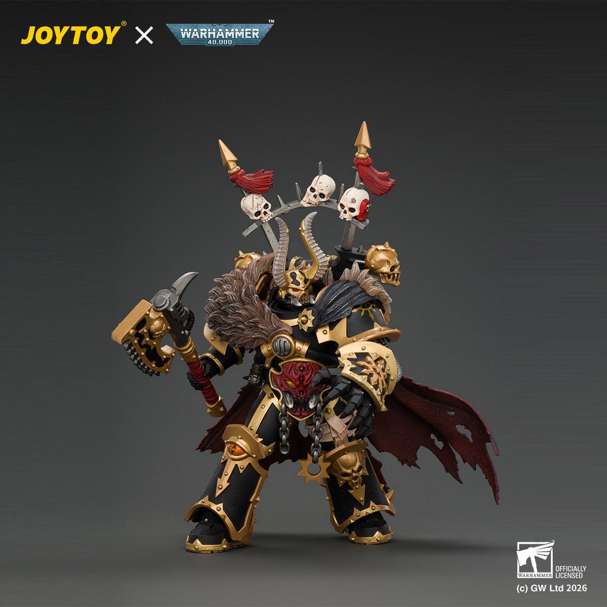 JOYTOY Warhammer 40K Action Figure  Black Legion Chaos Lord with Power Fist, Plasma Pistol and Astartes Chainblade