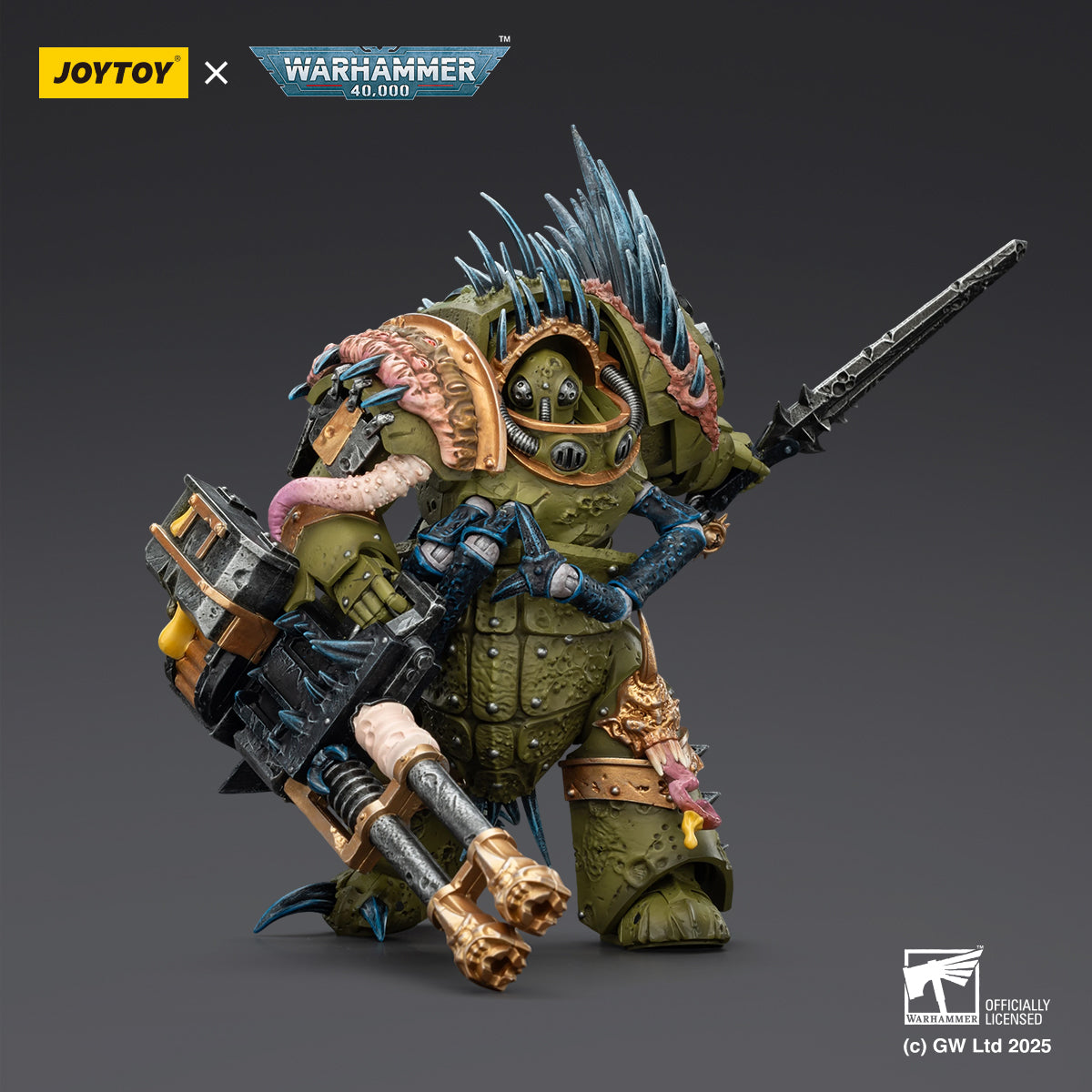 JOYTOY  Warhammer 40k  Action Figure 1/18  Death Guard Blightlord Terminator 1 with Reaper Autocannon and Bubotic Blades Assault Anime Military Model Toys