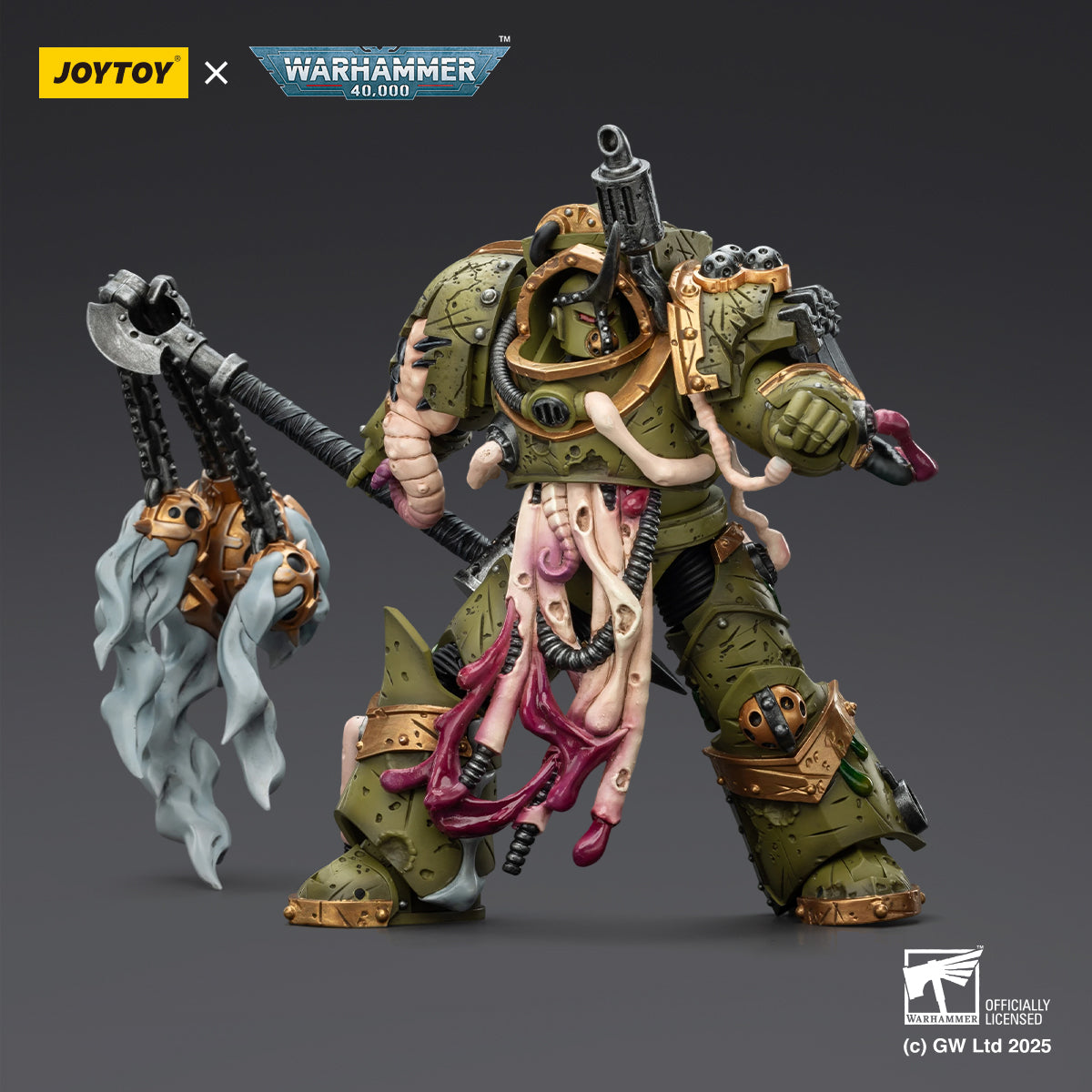 JOYTOY Warhammer 40k Action Figure 1/18 Death Guard Blightlord Terminator 2 with Flail of Corruption Assault Anime Military Model Toys