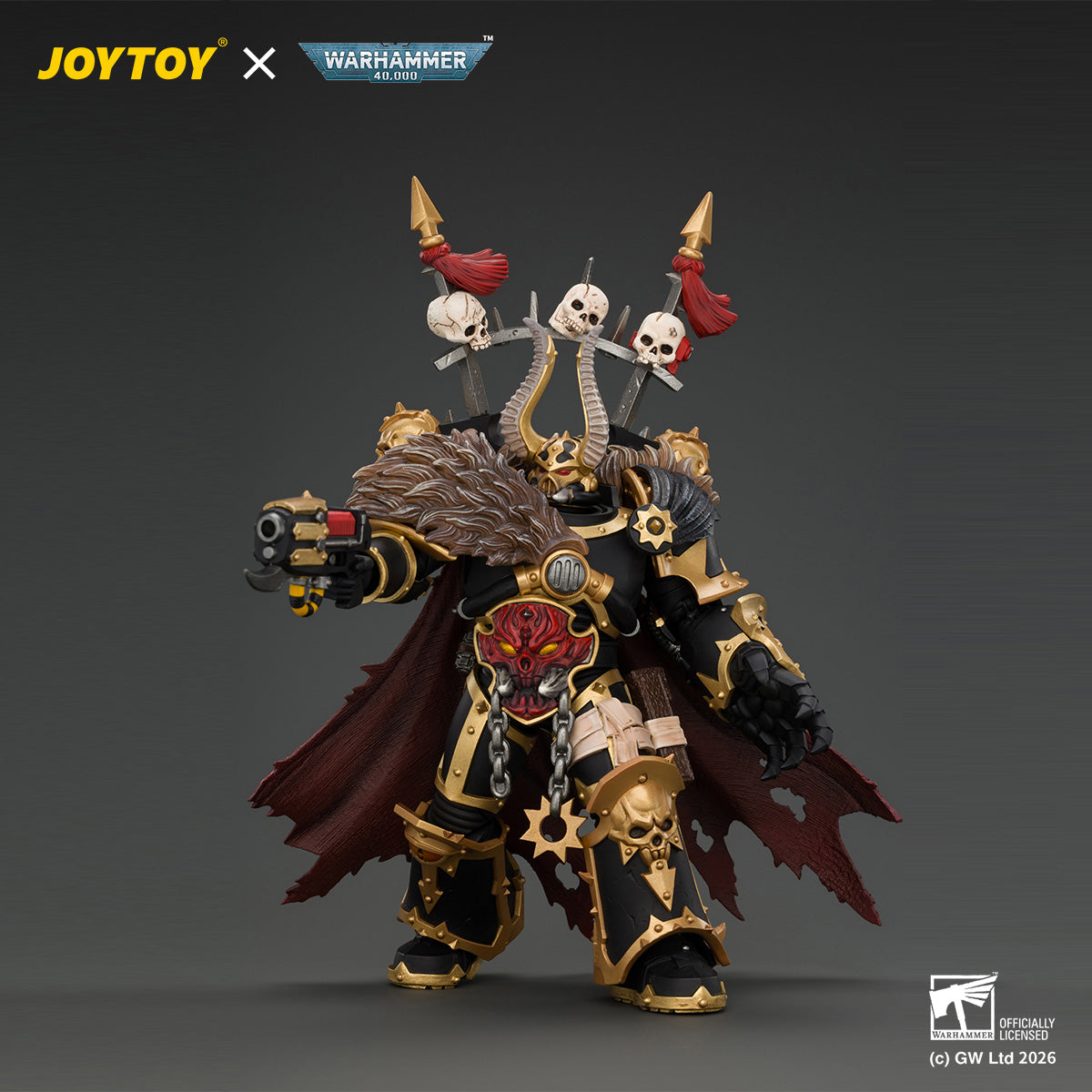 JOYTOY Warhammer 40K Action Figure  Black Legion Chaos Lord with Power Fist, Plasma Pistol and Astartes Chainblade