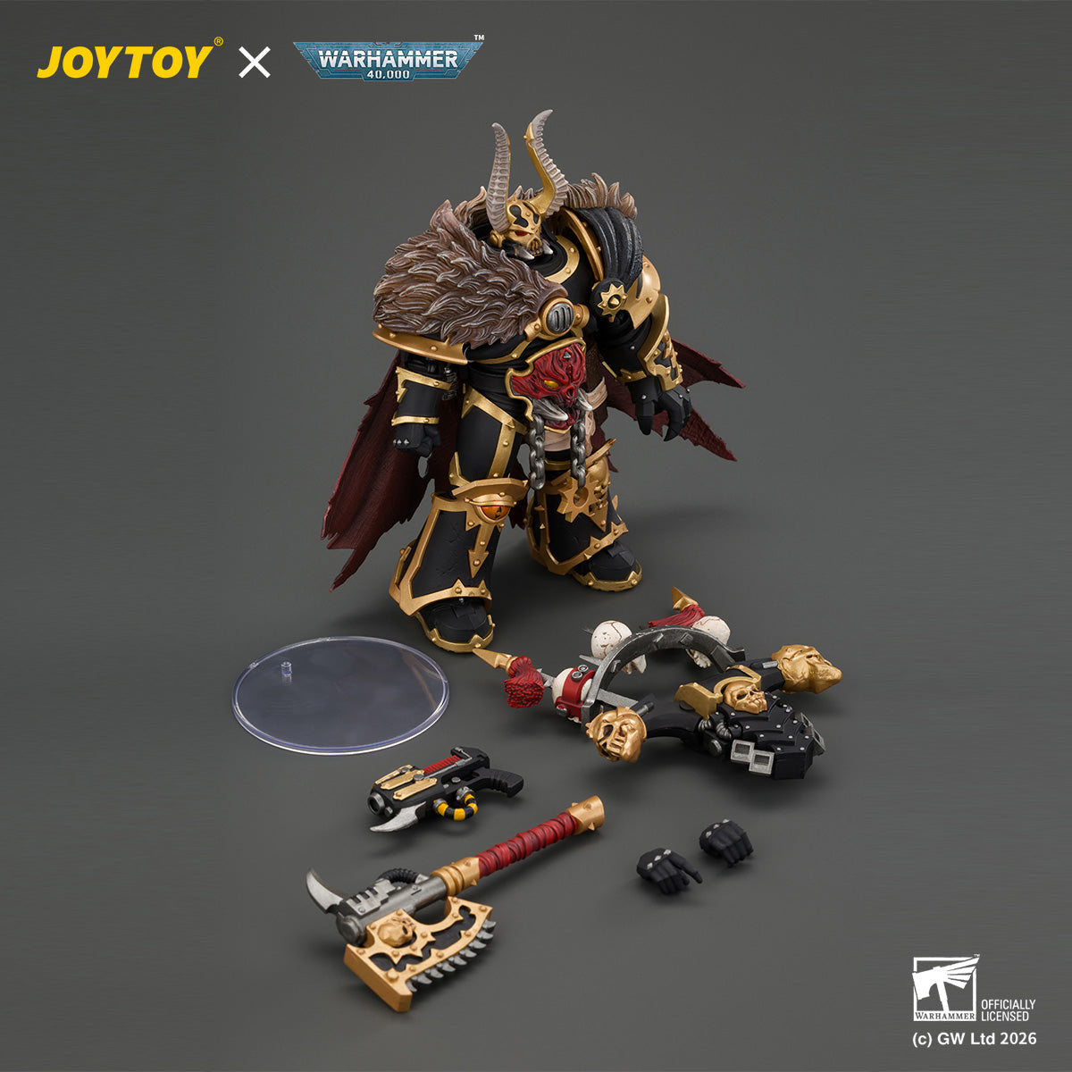 JOYTOY Warhammer 40K Action Figure  Black Legion Chaos Lord with Power Fist, Plasma Pistol and Astartes Chainblade