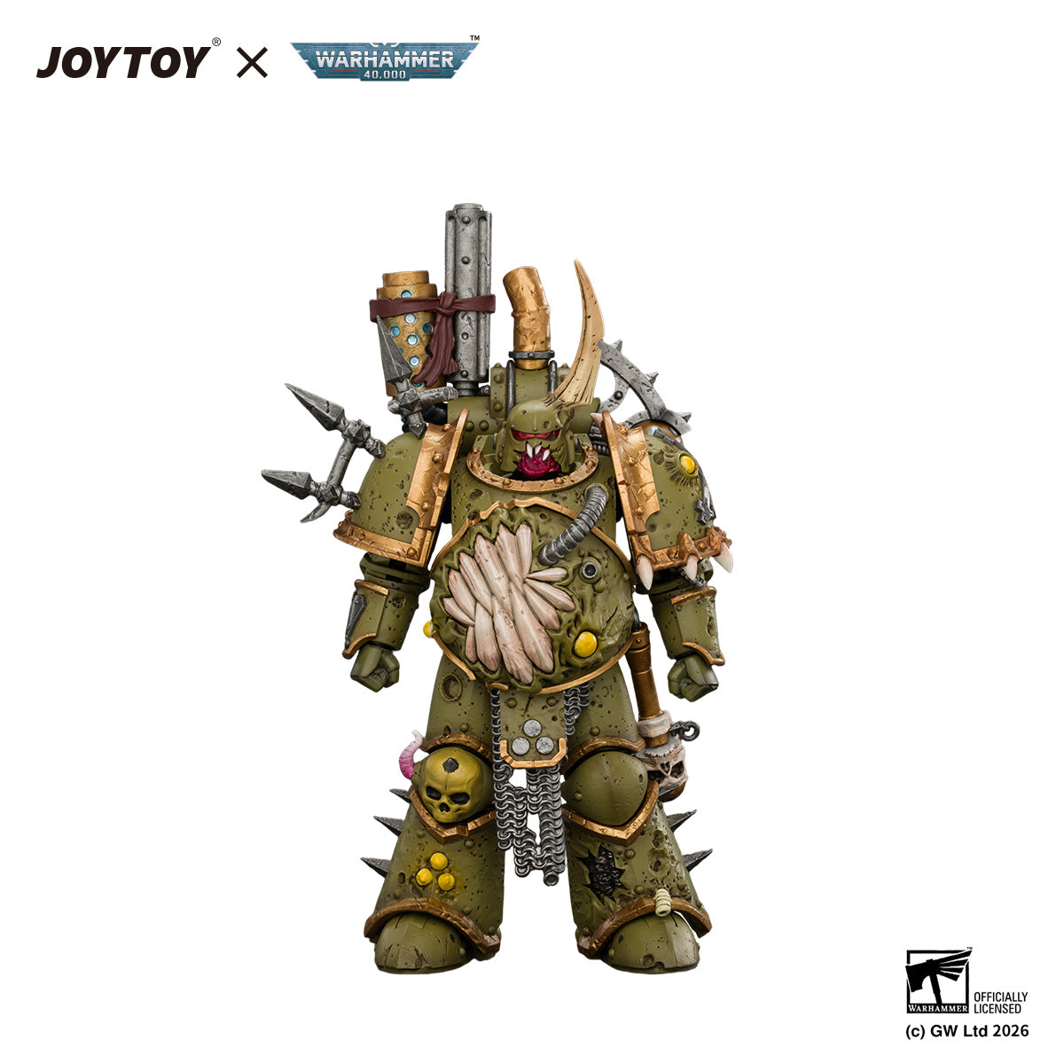 JOYTOY 1/18 Warhammer 40K Action Figure  Death Guard Plague Marine 1 with Boltgun and Icon of Despair