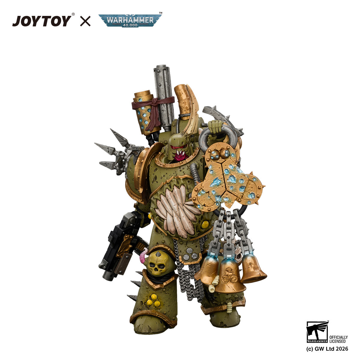 JOYTOY 1/18 Warhammer 40K Action Figure  Death Guard Plague Marine 1 with Boltgun and Icon of Despair