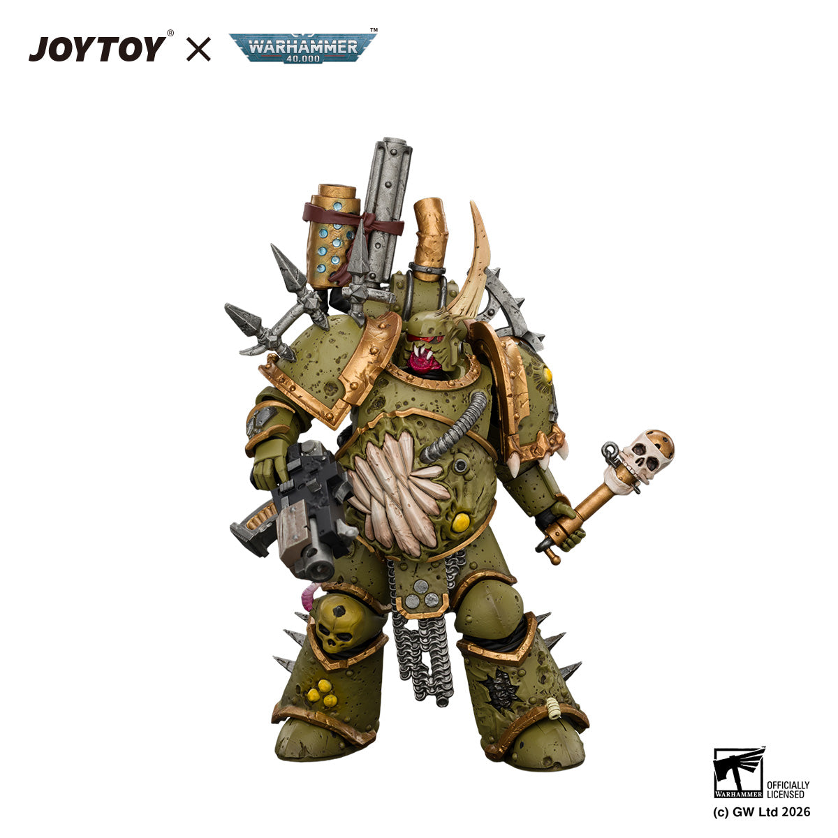 JOYTOY 1/18 Warhammer 40K Action Figure  Death Guard Plague Marine 1 with Boltgun and Icon of Despair