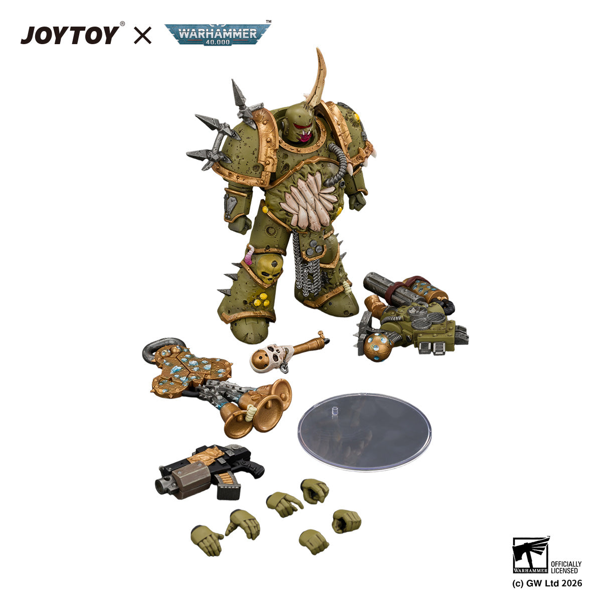 JOYTOY 1/18 Warhammer 40K Action Figure  Death Guard Plague Marine 1 with Boltgun and Icon of Despair