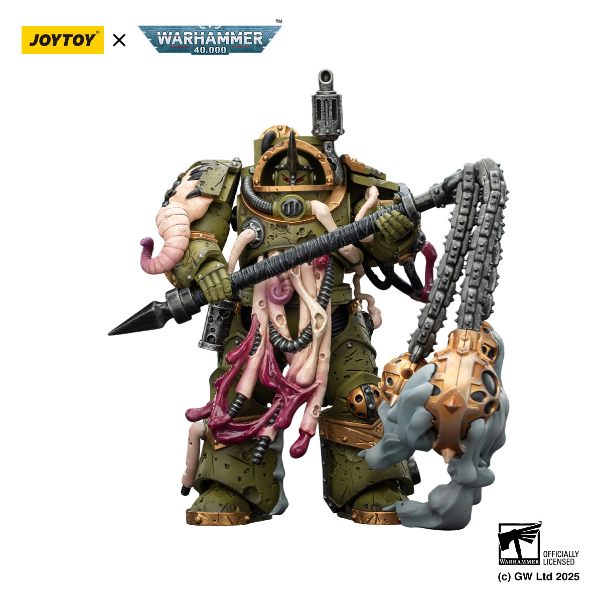 JOYTOY Warhammer 40k Action Figure 1/18 Death Guard Blightlord Terminator 2 with Flail of Corruption Assault Anime Military Model Toys