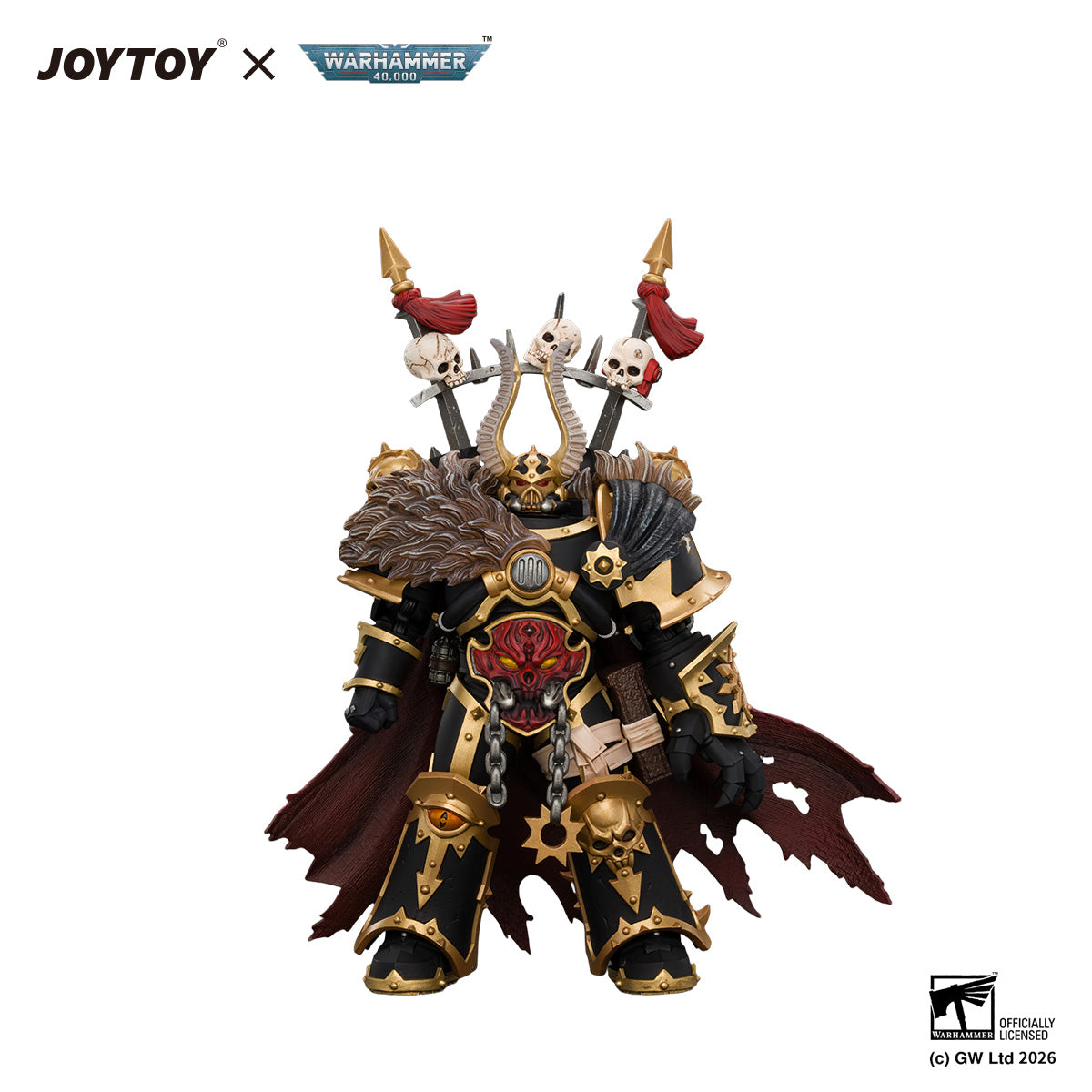 JOYTOY Warhammer 40K Action Figure  Black Legion Chaos Lord with Power Fist, Plasma Pistol and Astartes Chainblade