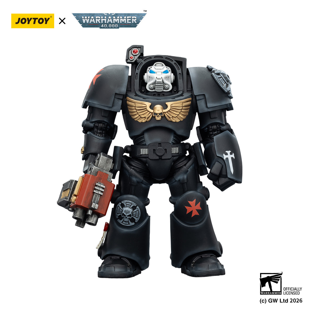JOYTOY Warhammer 40,000 Action Figure 1/18  BlackTemplars Terminator 2 with Power Fist and Storm Bolter Model Toys JT03103