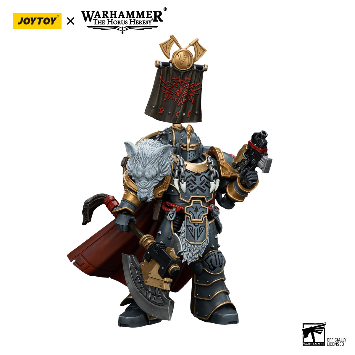 [IN STOCK] JOYTOY Warhammer 40k Action Figure 1/18 Space Wolves Legion Praetor with Power Axe and Combat Shield JT00133