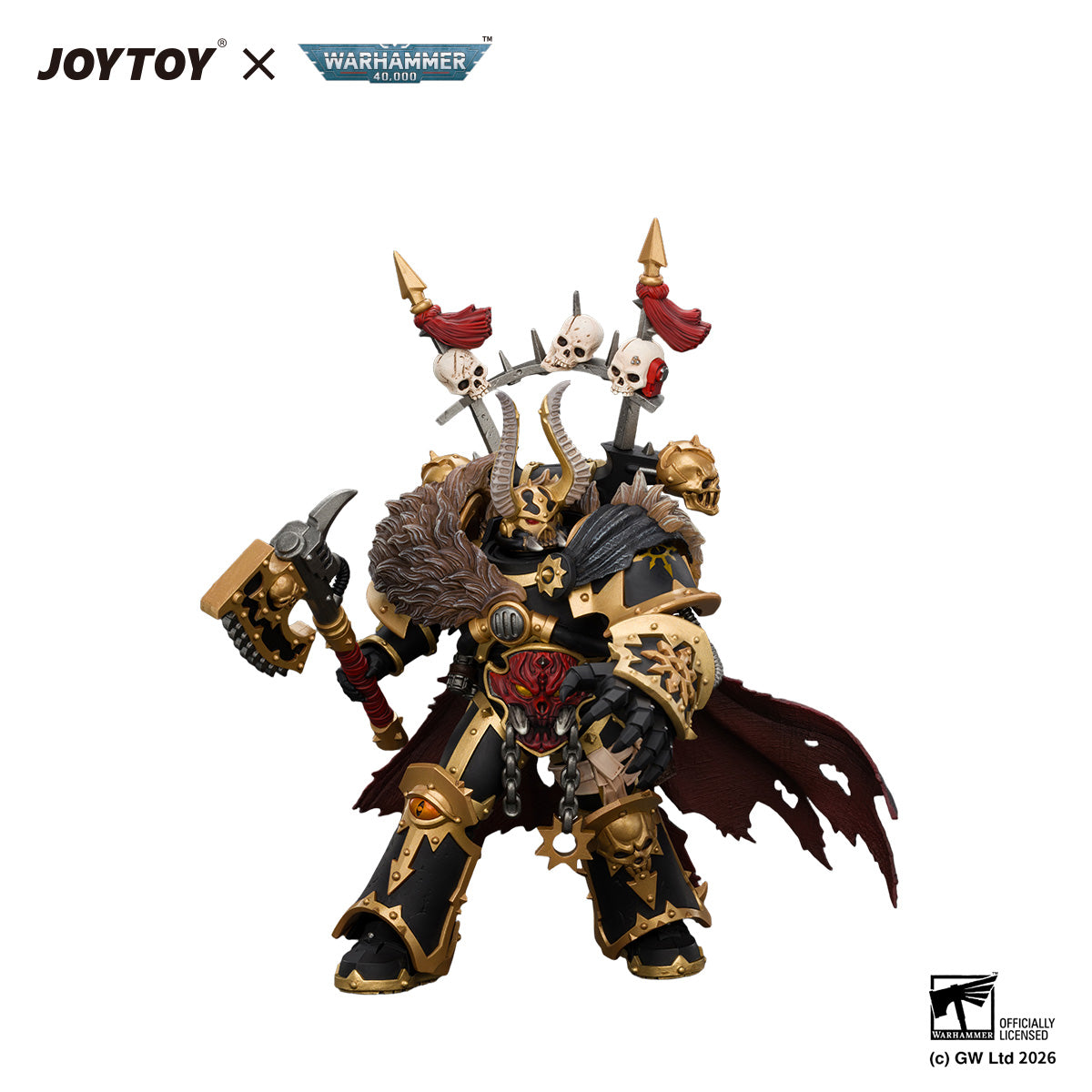 JOYTOY Warhammer 40K Action Figure  Black Legion Chaos Lord with Power Fist, Plasma Pistol and Astartes Chainblade