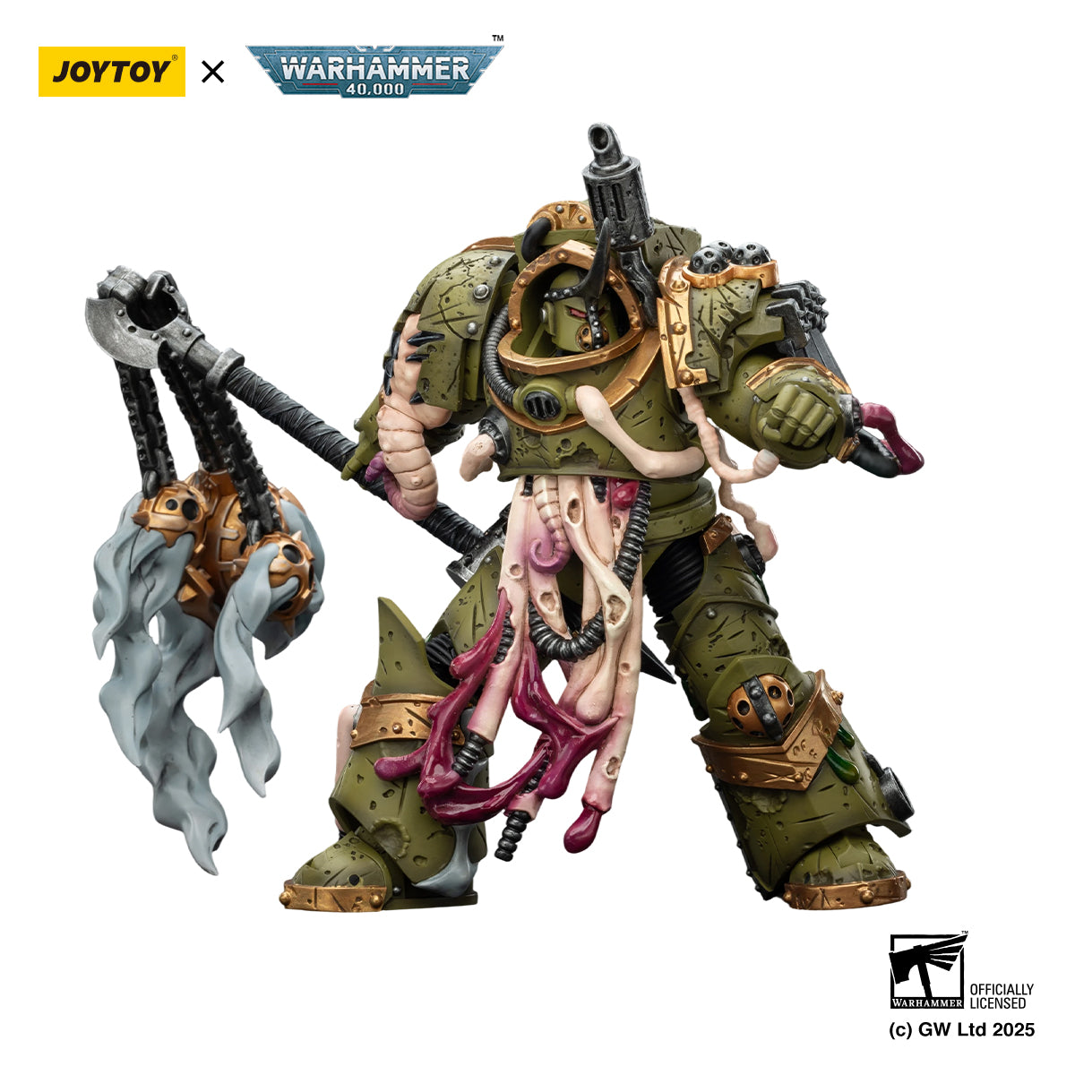 JOYTOY Warhammer 40k Action Figure 1/18 Death Guard Blightlord Terminator 2 with Flail of Corruption Assault Anime Military Model Toys