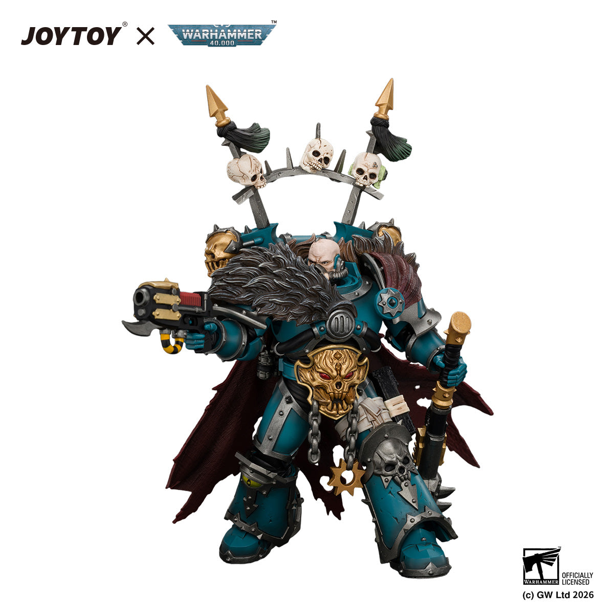 JOYTOY 1/18 Warhammer 40K Action Figure Alpha Legion Chaos Lord with Plasma Pistol and Accursed Weapon