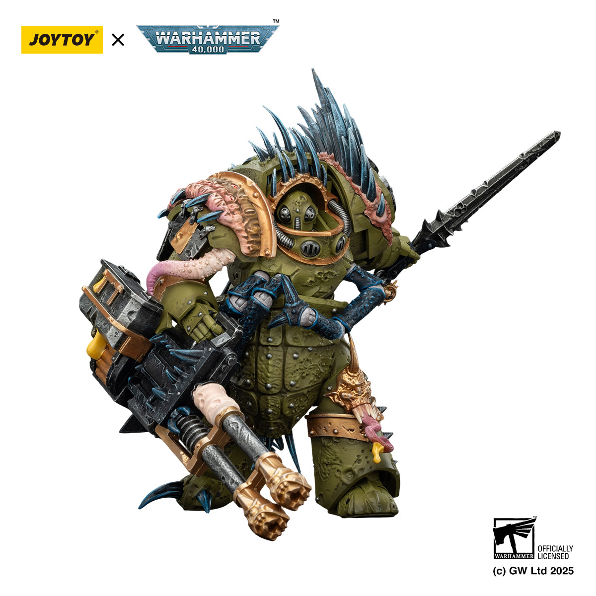JOYTOY  Warhammer 40k  Action Figure 1/18  Death Guard Blightlord Terminator 1 with Reaper Autocannon and Bubotic Blades Assault Anime Military Model Toys