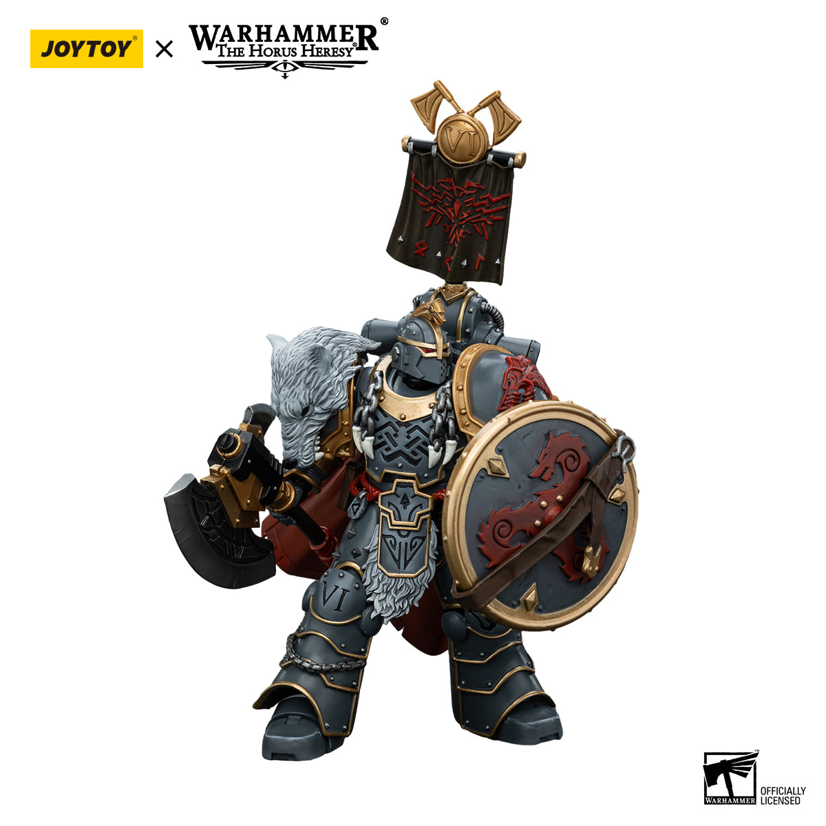 [IN STOCK] JOYTOY Warhammer 40k Action Figure 1/18 Space Wolves Legion Praetor with Power Axe and Combat Shield JT00133