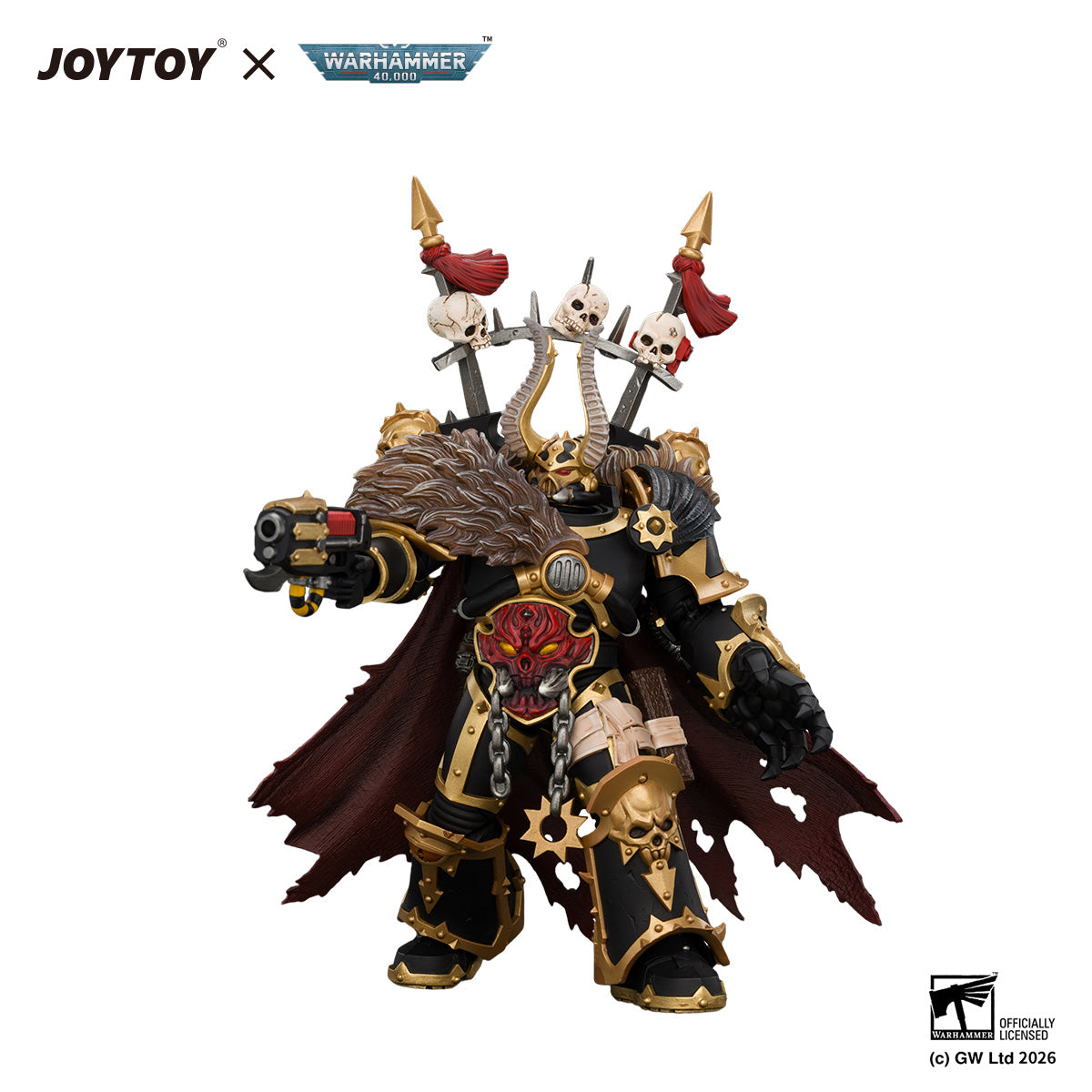JOYTOY Warhammer 40K Action Figure  Black Legion Chaos Lord with Power Fist, Plasma Pistol and Astartes Chainblade