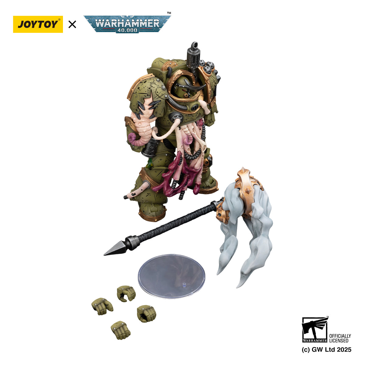 JOYTOY Warhammer 40k Action Figure 1/18 Death Guard Blightlord Terminator 2 with Flail of Corruption Assault Anime Military Model Toys