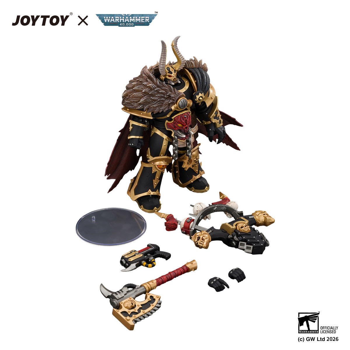 JOYTOY Warhammer 40K Action Figure  Black Legion Chaos Lord with Power Fist, Plasma Pistol and Astartes Chainblade