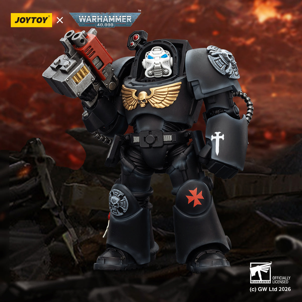 JOYTOY Warhammer 40,000 Action Figure 1/18  BlackTemplars Terminator 2 with Power Fist and Storm Bolter Model Toys JT03103