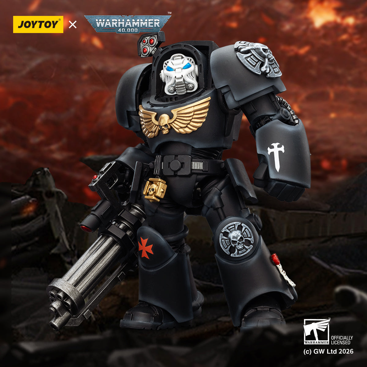 JOYTOY  Warhammer 40,000 Action Figure 1/18 Black Templars Terminator 3 with Power Fist and Assault Cannon  model toys JT03110