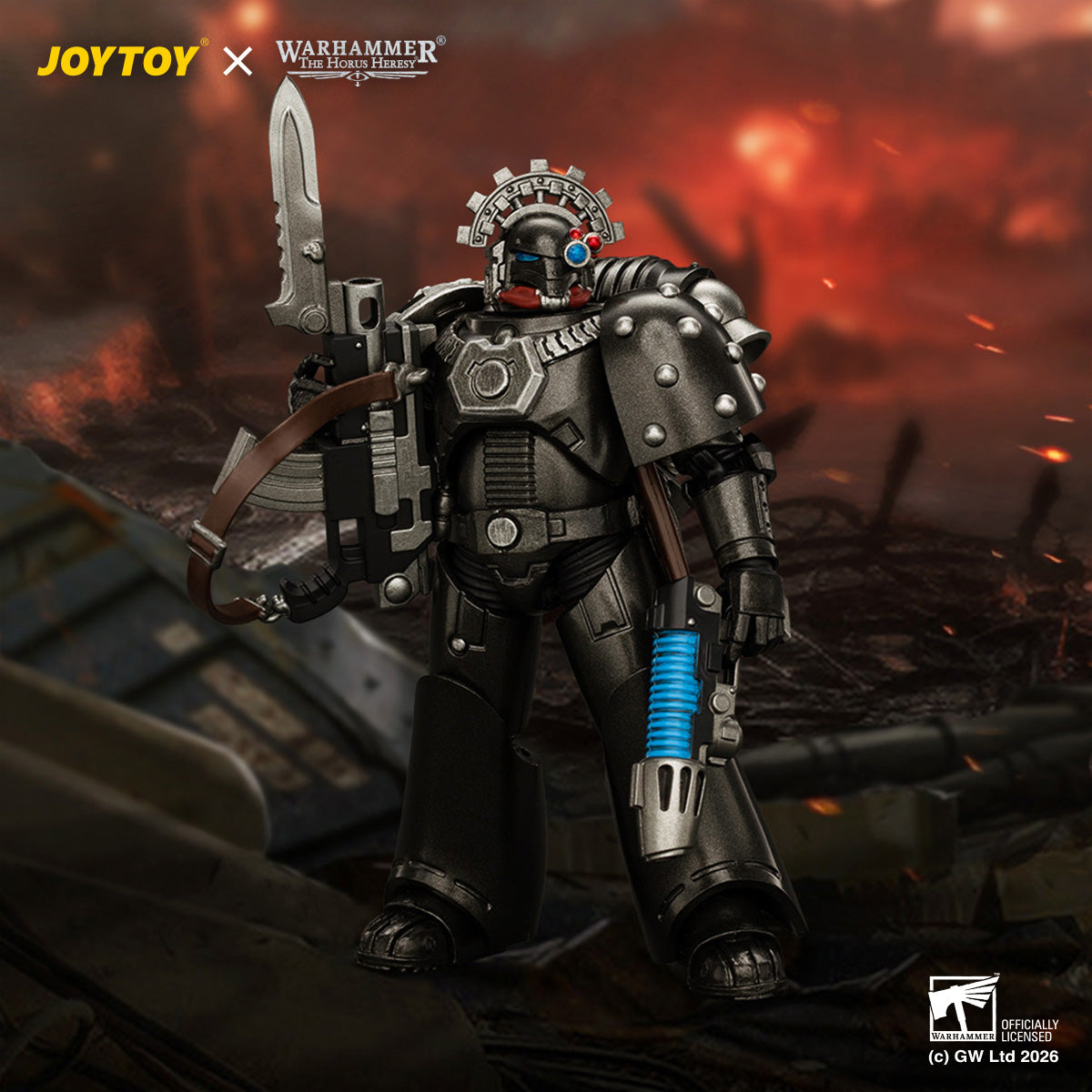 JOYTOY 1/18 Warhammer "The Horus Heresy" Action Figure Iron Hands MkVI Tactical Sergeant with Bolter, Plasma Pistol & Power sword