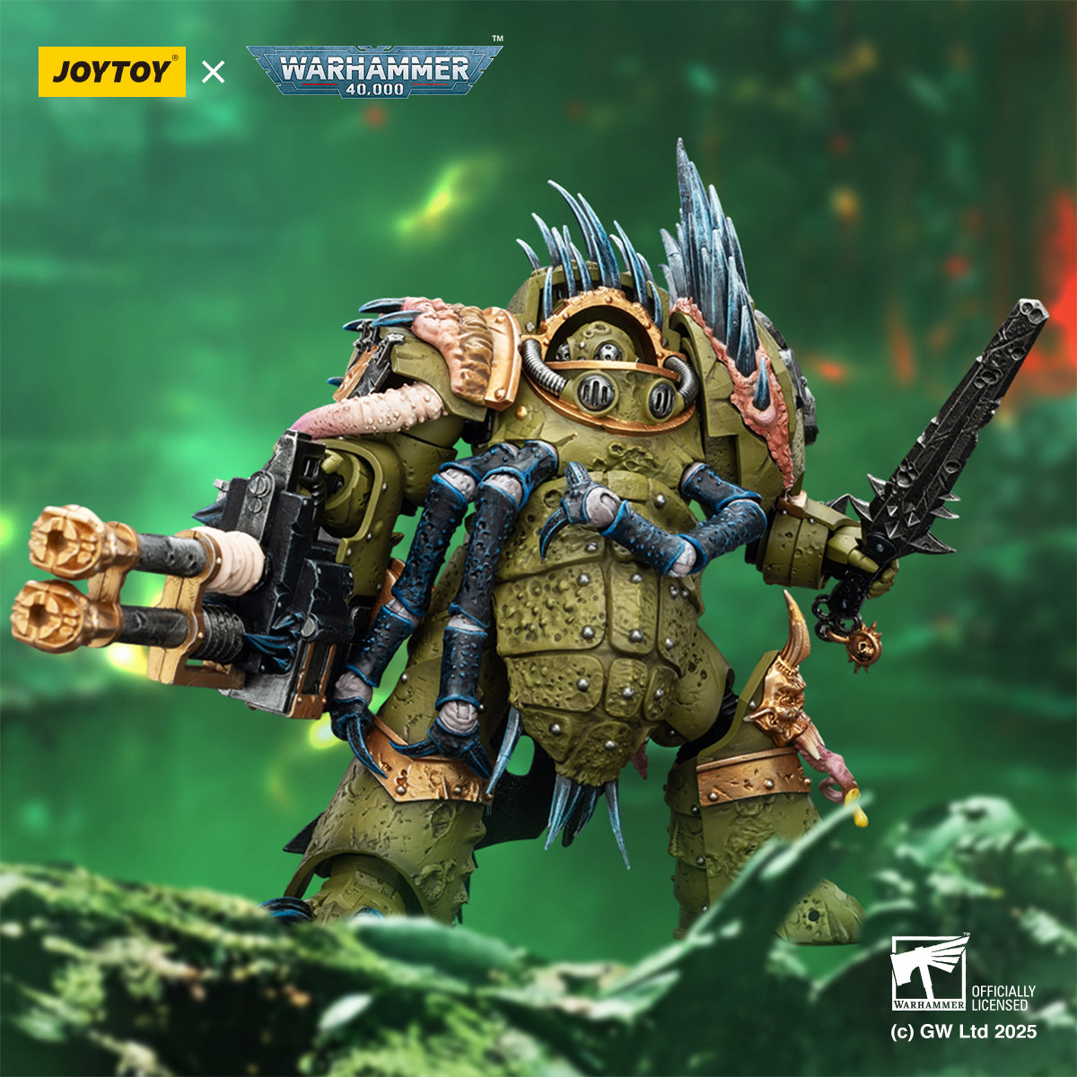 JOYTOY  Warhammer 40k  Action Figure 1/18  Death Guard Blightlord Terminator 1 with Reaper Autocannon and Bubotic Blades Assault Anime Military Model Toys