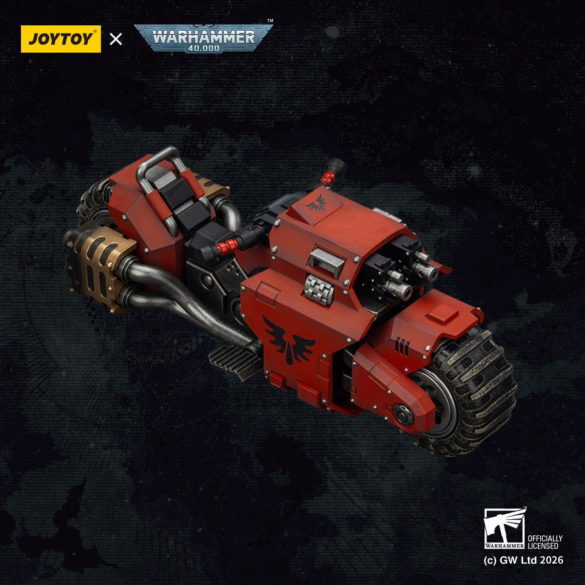 JOYTOY Warhammer 40k Action Figure 1/18 Blood Angels Raider-pattern Combat Bike with twin-linked bolt rifles Anime model toys JT03752