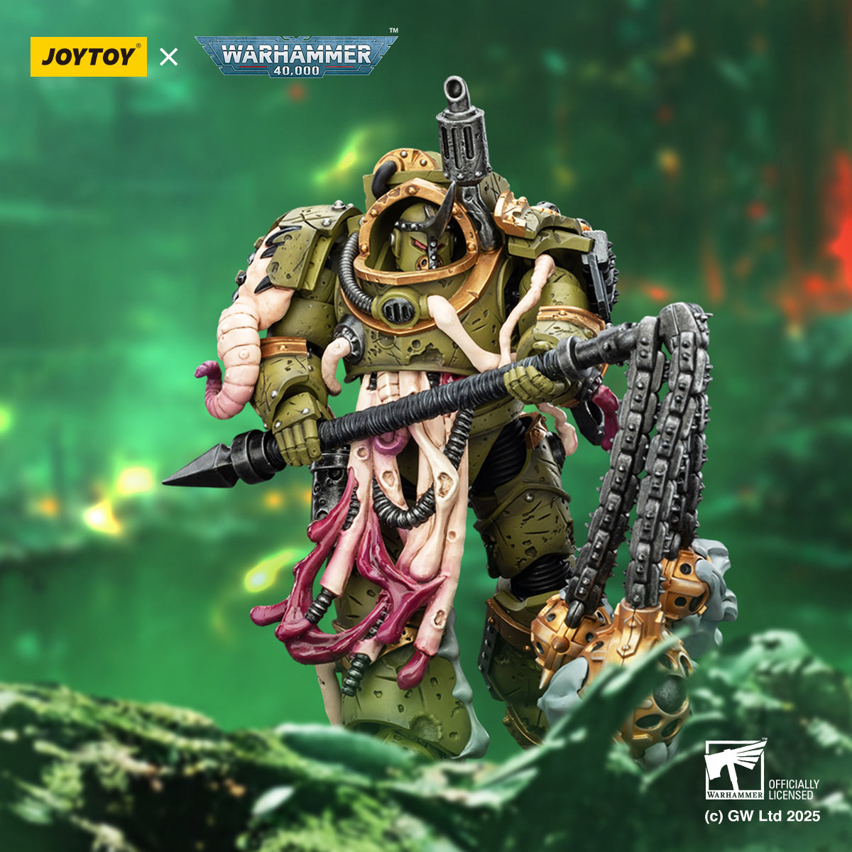 JOYTOY Warhammer 40k Action Figure 1/18 Death Guard Blightlord Terminator 2 with Flail of Corruption Assault Anime Military Model Toys