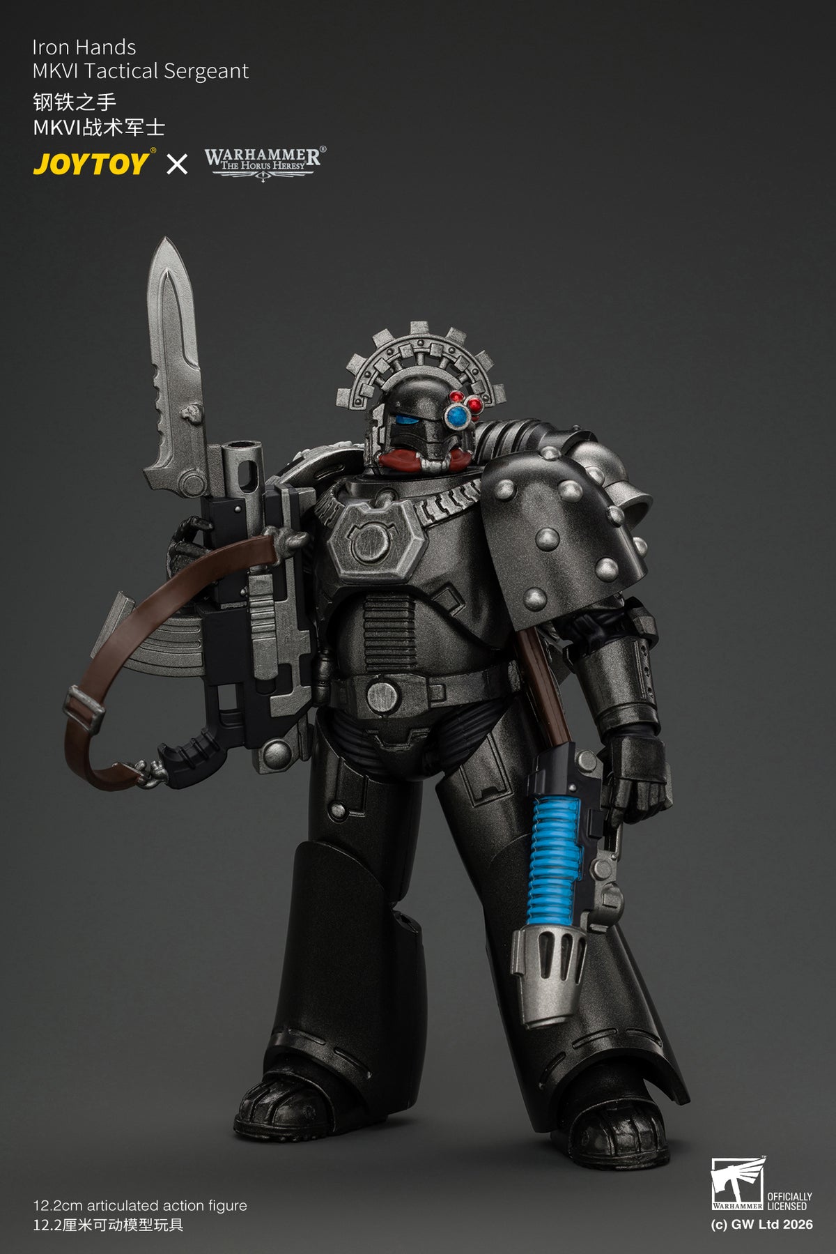 JOYTOY 1/18 Warhammer "The Horus Heresy" Action Figure Iron Hands MkVI Tactical Sergeant with Bolter, Plasma Pistol & Power sword